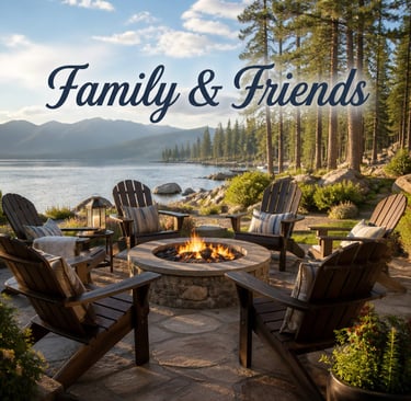 outdoor setting by a lake with chairs in a pristine environment