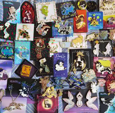 Custom enamel pin set displayed together