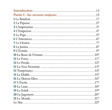 Sommaire du livre Tarot de Marseille le sens par l'image