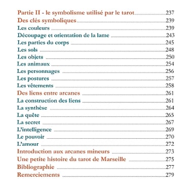 Sommaire du livre Tarot de Marseille le sens par l'image