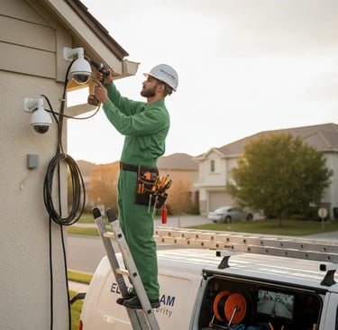 CCTV installer in Bedworth Warwickshire installing camera