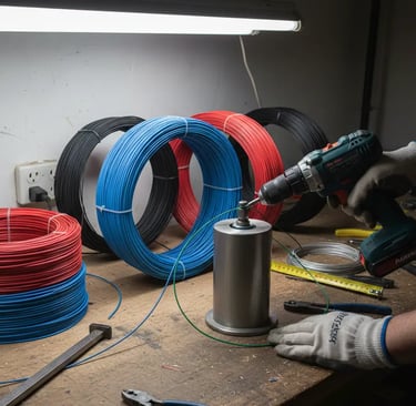 What Is the Colour of Live Wire in the UK with drill machine and rolls of wires