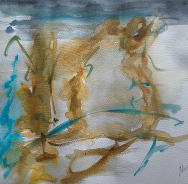 acuarela-abstracta-contemporainea-de-arte-sancho---composicioin-en-azules-turquesa-y-ocres-dorados-con-teicnica-de-lavado-hui