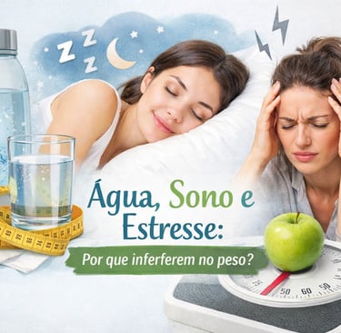 Imagem de capa sobre água, sono e estresse relacionados ao peso corporal.