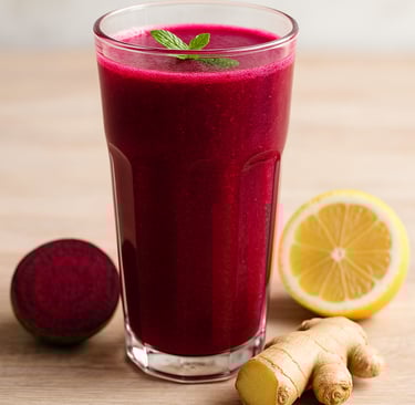 Copo de suco de beterraba com limão e gengibre