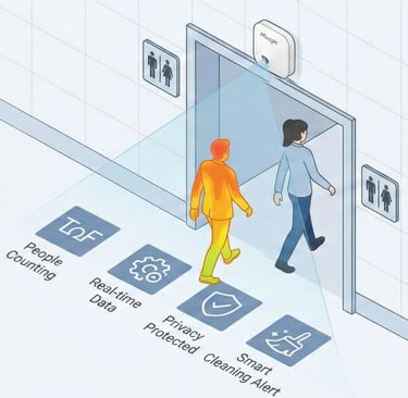 a man entering a restroom and being counted by iot sensor