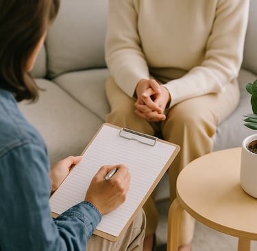 Supervisor and clinician, clipboard and notes — supervision and mentorship for psychologists