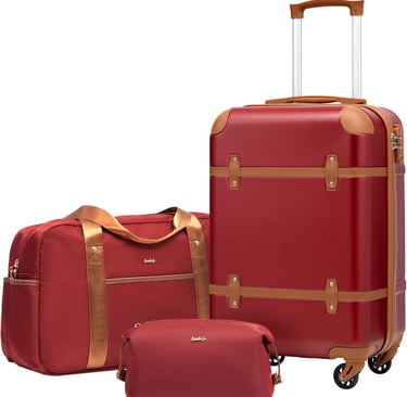 a red suitcase with a bag of luggage
