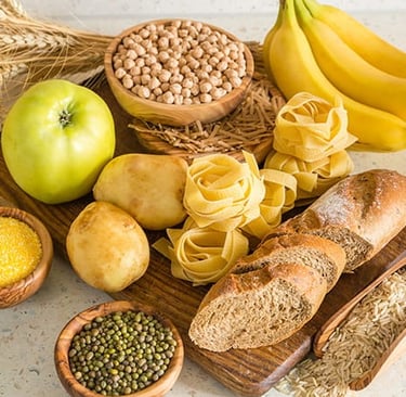 a variety of carbohydrate food items