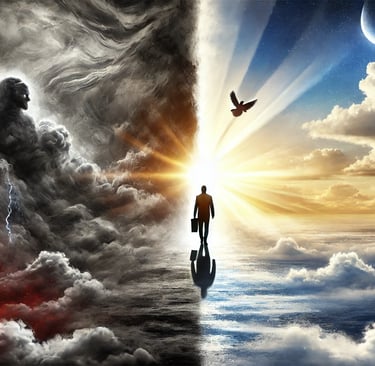 a man standing in front of a wall of light with a bird flying over it