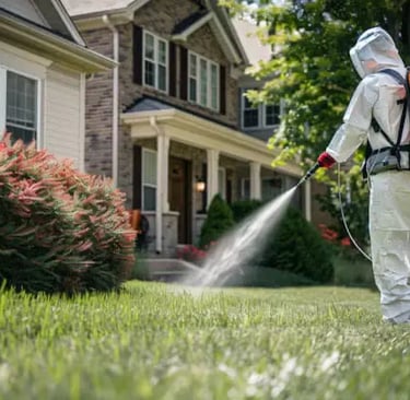 a technician spraying outside of house in Sydney 