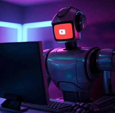 a robot with a video game on the screen