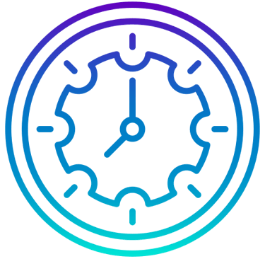 Icono de reloj con engranaje, simbolizando la planificación eficiente del tiempo durante el proceso 