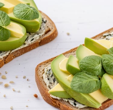 two slices of avocado on toasted bread