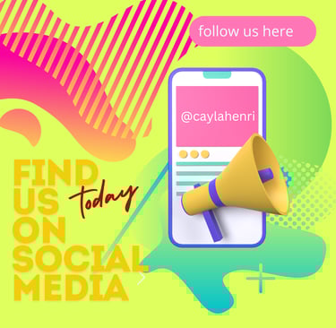 Cayla Henri?: a phone and a phone with a message that reads find us on social media