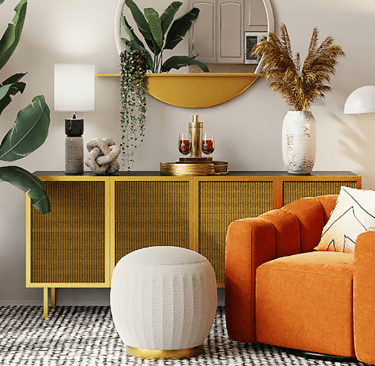 Cayla Henri: A living room with a couch, chair, and a mirror