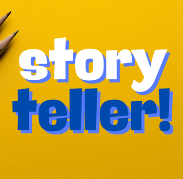 a pencil and pencil on a yellow background with the words story teller