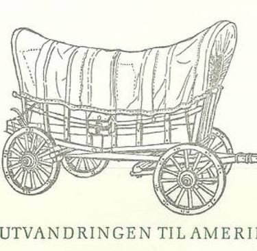 a Norwegian stamp featuring a covered wagon