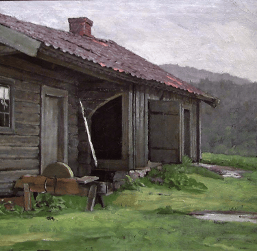 An old fashioned house with mountains in the background-Gloersen-pd