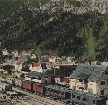 A train station in a valley-Rjukan-pd