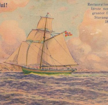 A christmas card featuring a painting of a norwegian slooper ship