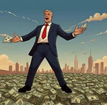 a cartoonish businessman with a lot of money