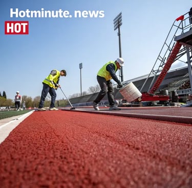 Dettaglio tecnico della posa del materiale drenante rosso per la nuova pista di atletica a Cesena zo