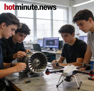 Studenti dell'ITS di Forlì analizzano un motore aeronautico in un laboratorio di ricerca tecnologica