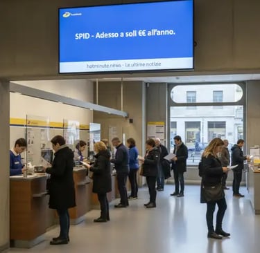 a group of people standing in line at a counter