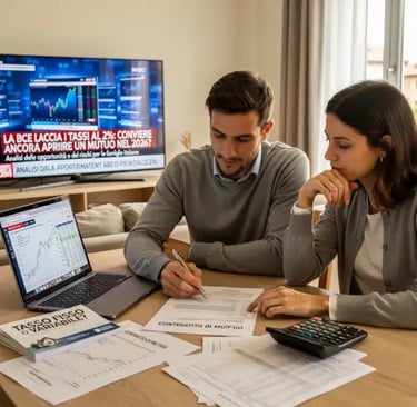 a man and woman sitting at a table with papers and calculator