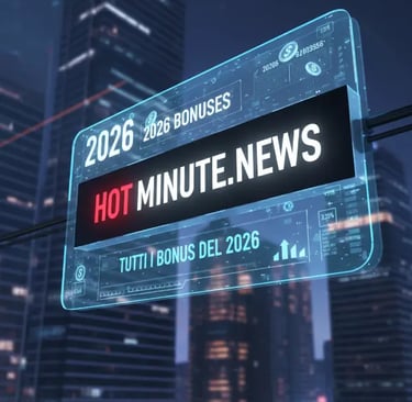 Tutti i bonus 2026: Billboard digitale futuristico in una metropoli notturna, con la scritta “Tutti 