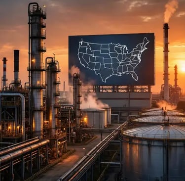 a billboard boarder in a factory with a map of the united states