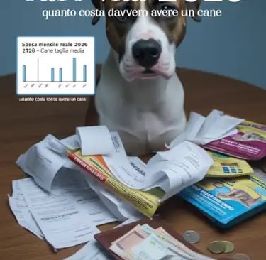 a dog sitting on a table with a bunch of money