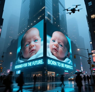 a baby's face is shown on a billboard