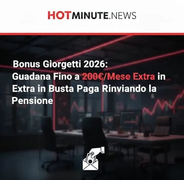 Grafica promozionale HotMinute News sul Bonus Georgetti 2026: guadagno extra:guadagno extra fino a 2