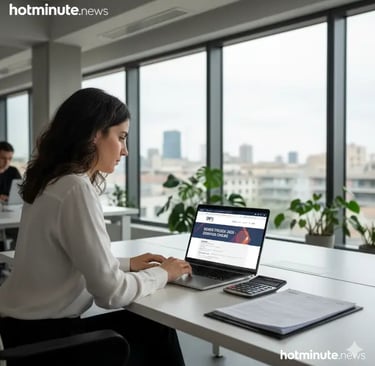 a woman sitting at a desk with a laptop and a laptop