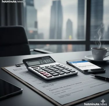 a calculator and a cup of coffee on a desk