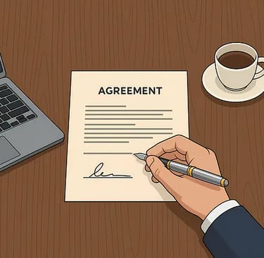 a person holding a pen and signing a contract