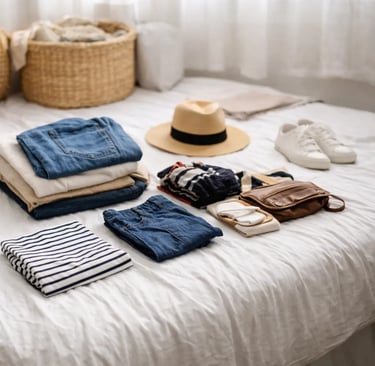 Clothes sorted by category on a bed, showing an effective decluttering method