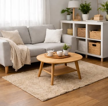 A clean and tidy living room showing how daily habits keep a home clutter-free