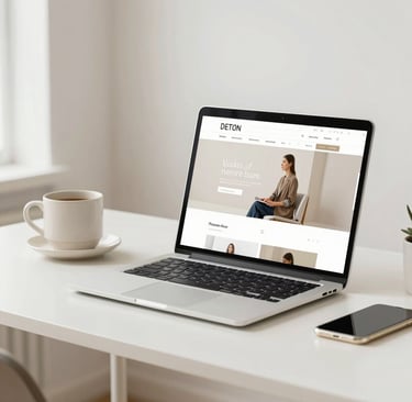 a laptop computer sitting on top of a wooden table