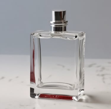 A sleek bottle of modern perfume resting on a marble countertop with soft natural light.