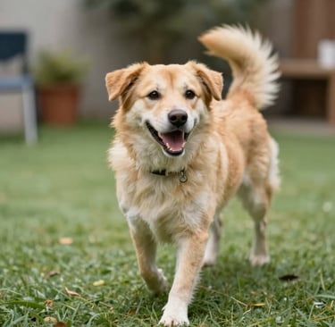 Perro feliz jugando en el jardín de nuestra guardería de mascotas en Ciudad de México.