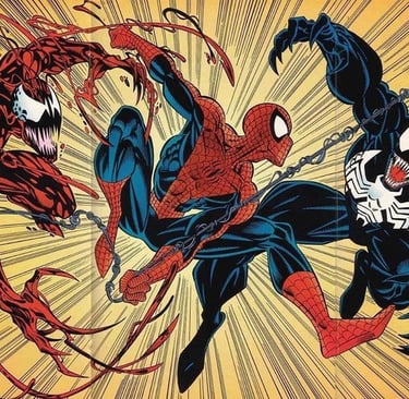 spiderman and venom fighting in a comic book
