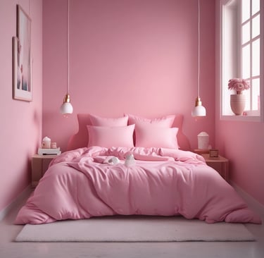 a bottle of liquid sitting on top of a bed