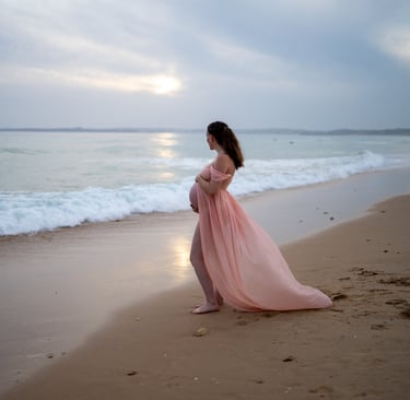 photo d'une femme enceinte au coucher de soleil
