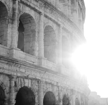 photo en noir et blanc, Colisée, lumière, rayon du soleil