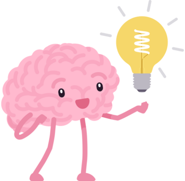 a pink brain brain and light bulb