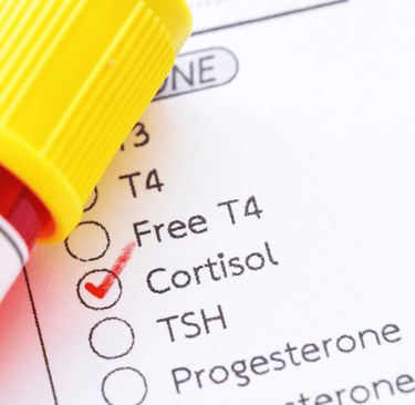 vial of blood with list of hormones and cortisol check box ticked