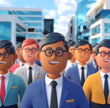 a group of people in suits and ties standing in front of a building